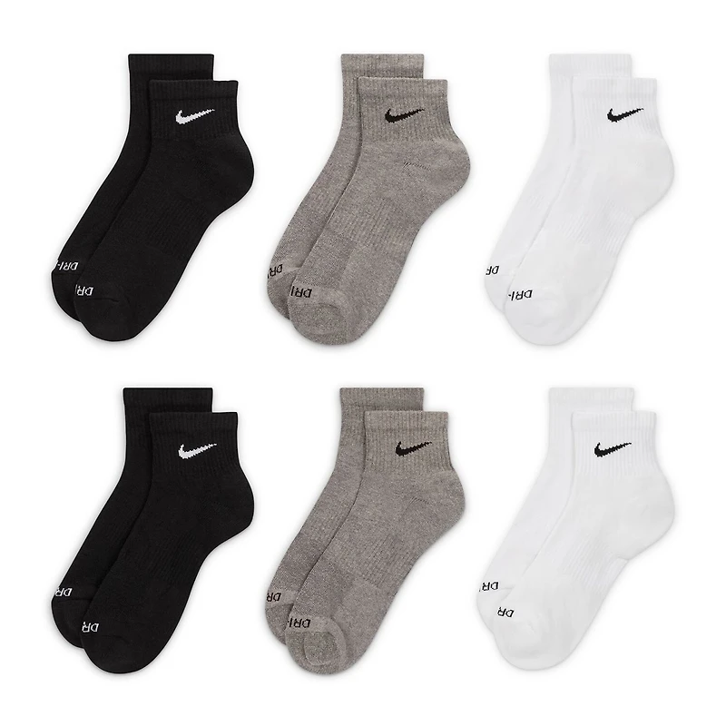Nike Everyday Plus Cushioned Unisex Adult Breathable Multi-Pack 6 Pair Quarter Ankle Socks