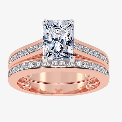(G / Vs2-Si1) Womens 1 1/2 CT. T.W. Lab Grown White Diamond 10K Gold Rectangular Side Stone Bridal Set