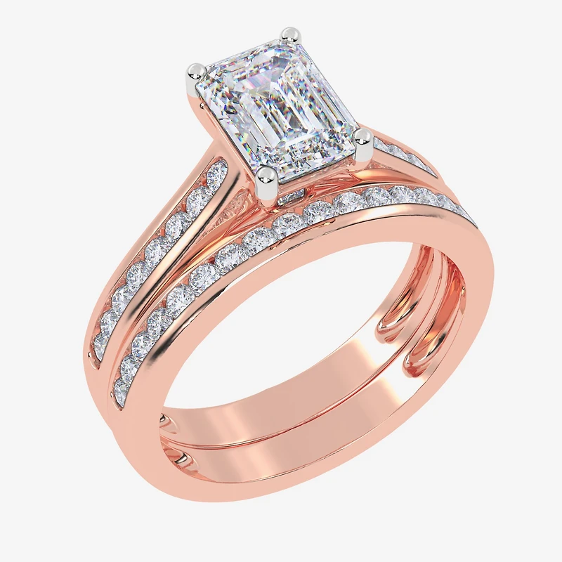 (G / Vs2-Si1) Womens 1 1/2 CT. T.W. Lab Grown White Diamond 10K Gold Rectangular Side Stone Bridal Set