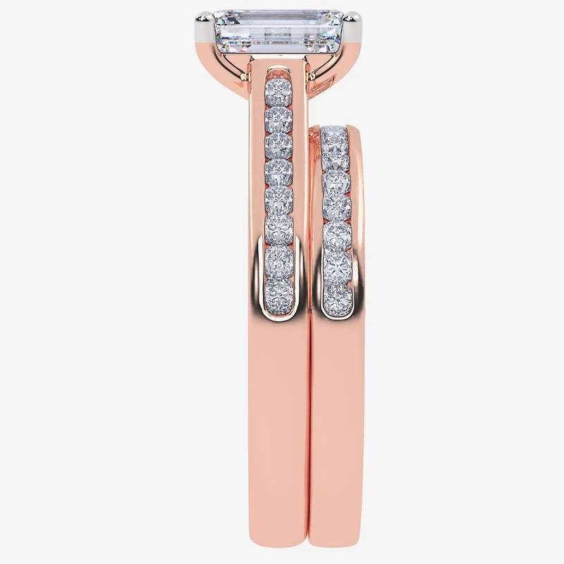 (G / Vs2-Si1) Womens 1 1/2 CT. T.W. Lab Grown White Diamond 10K Gold Rectangular Side Stone Bridal Set