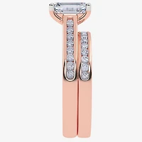 (G / Vs2-Si1) Womens 1 1/2 CT. T.W. Lab Grown White Diamond 10K Gold Rectangular Side Stone Bridal Set