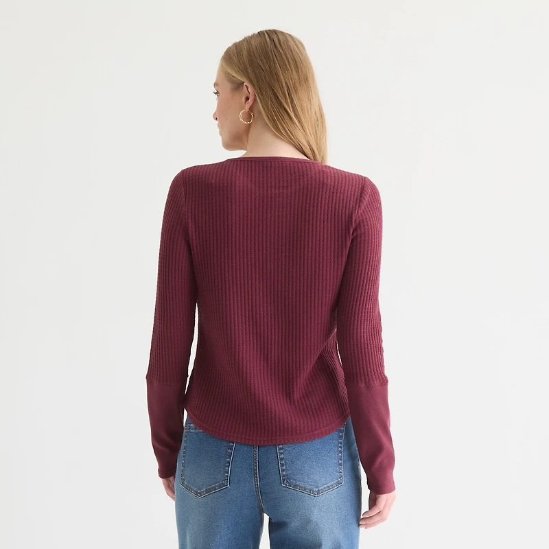 Ashley Graham Womens Long Sleeve Regular Fit Henley Shirt