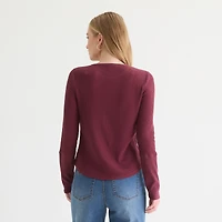 Ashley Graham Womens Long Sleeve Regular Fit Henley Shirt