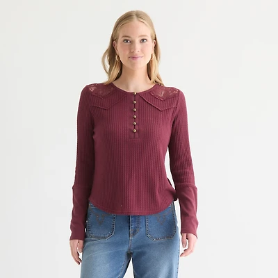 Ashley Graham Womens Long Sleeve Regular Fit Henley Shirt