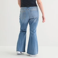 Arizona Womens Juniors Plus Low Rise Flare Leg Jean