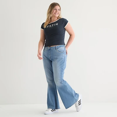 Arizona Womens Juniors Plus Low Rise Flare Leg Jean
