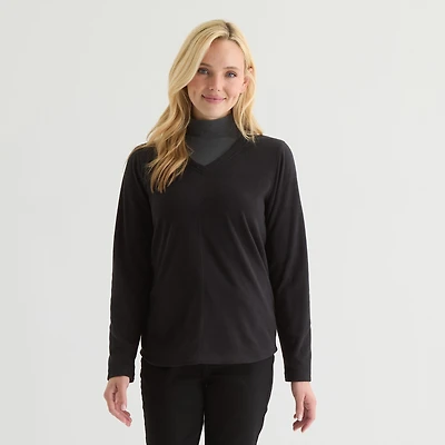 St. John's Bay Womens V Neck Polar Fleece Long Sleeve Sweatshirt