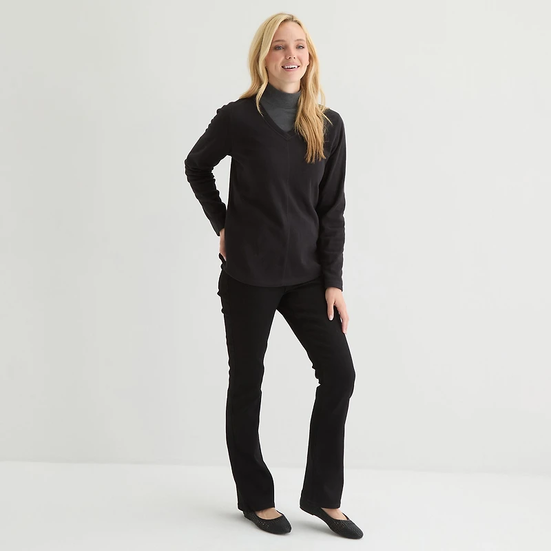 St. John's Bay Womens V Neck Polar Fleece Long Sleeve Sweatshirt