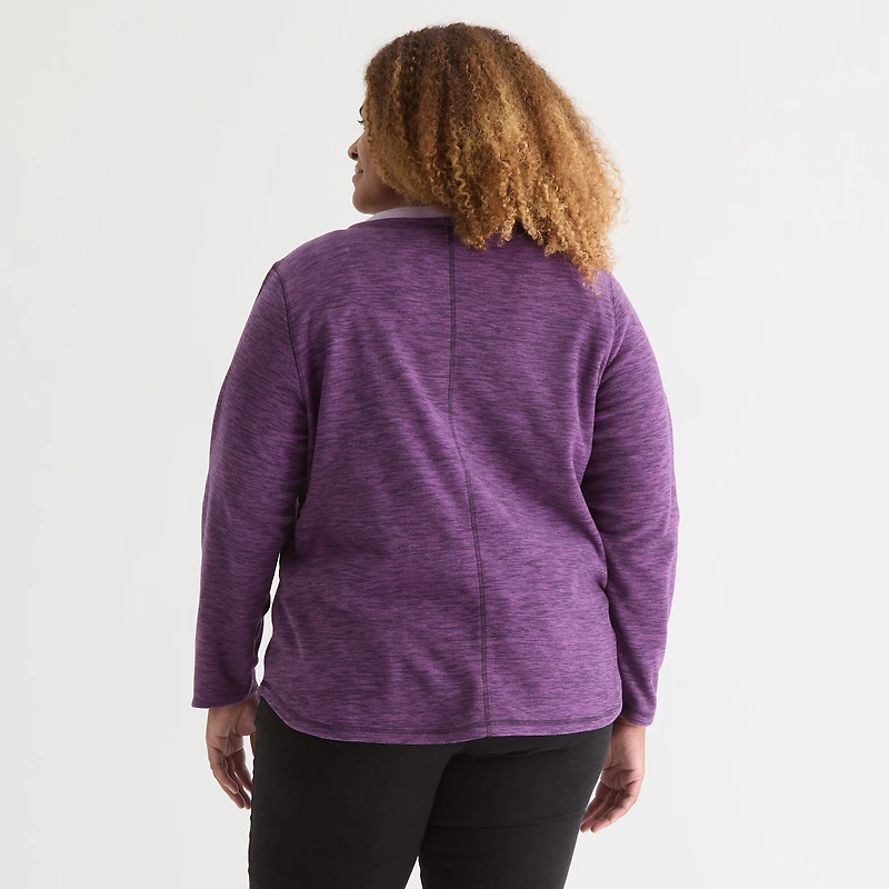 St. John's Bay Womens Polar Fleece V Neck Long Sleeve Plus Sweatshirt