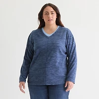 St. John's Bay Womens Polar Fleece V Neck Long Sleeve Plus Sweatshirt