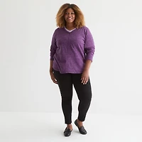 St. John's Bay Womens Polar Fleece V Neck Long Sleeve Plus Sweatshirt