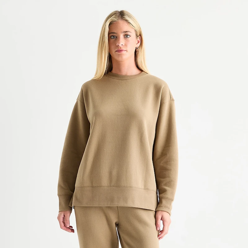 Xersion Womens Oversized Super Soft Fleece Crewneck Sweatshirt