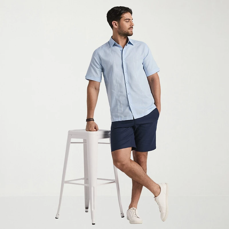 Cubavera Mens Short Sleeve Regular Fit Embroidered Button-Down Shirt