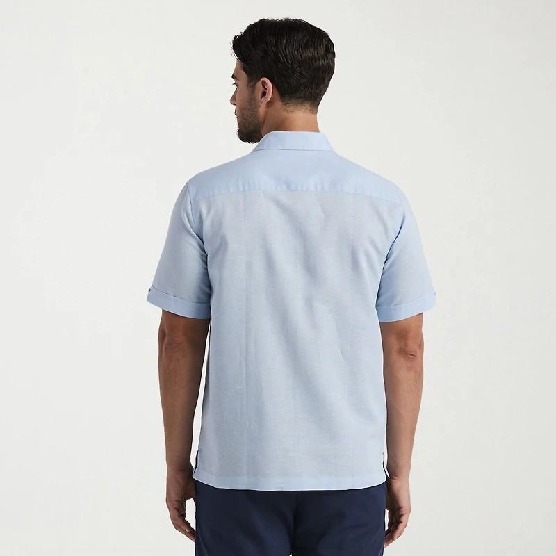 Cubavera Mens Short Sleeve Regular Fit Embroidered Button-Down Shirt