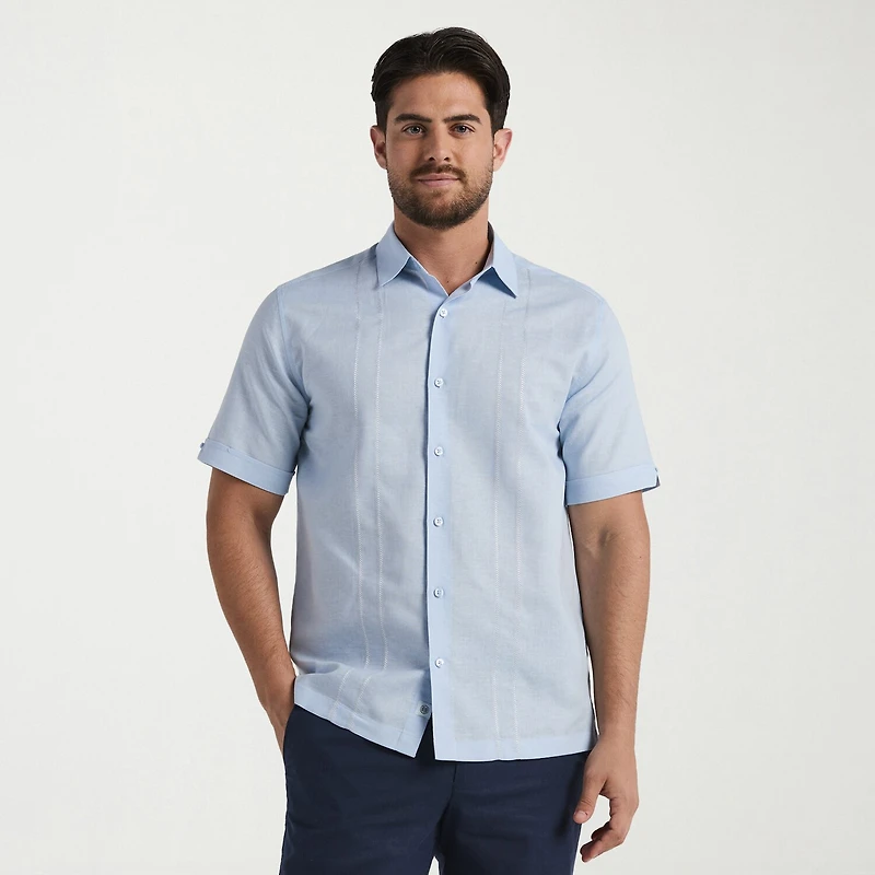 Cubavera Mens Short Sleeve Regular Fit Embroidered Button-Down Shirt
