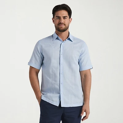Cubavera Mens Short Sleeve Regular Fit Embroidered Button-Down Shirt