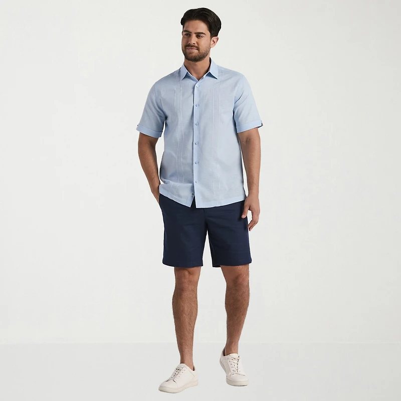 Cubavera Mens Short Sleeve Regular Fit Embroidered Button-Down Shirt
