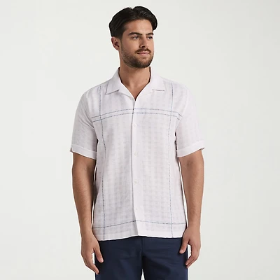 Cubavera Mens Short Sleeve Regular Fit Button-Down Shirt