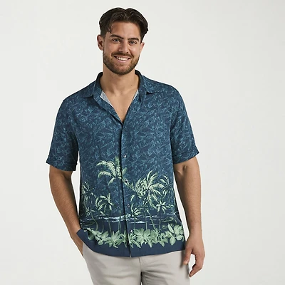 Cubavera Mens Short Sleeve Regular Fit Button-Down Shirt