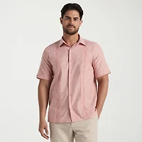 Cubavera Mens Short Sleeve Regular Fit Embroidered Button-Down Shirt