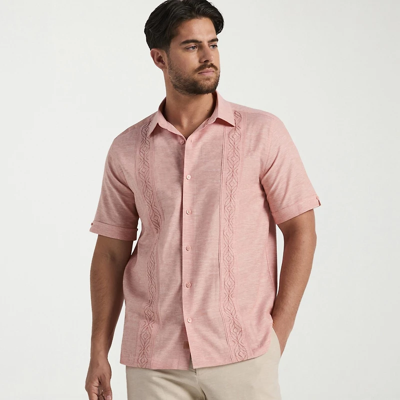 Cubavera Mens Short Sleeve Regular Fit Embroidered Button-Down Shirt