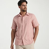 Cubavera Mens Short Sleeve Regular Fit Embroidered Button-Down Shirt