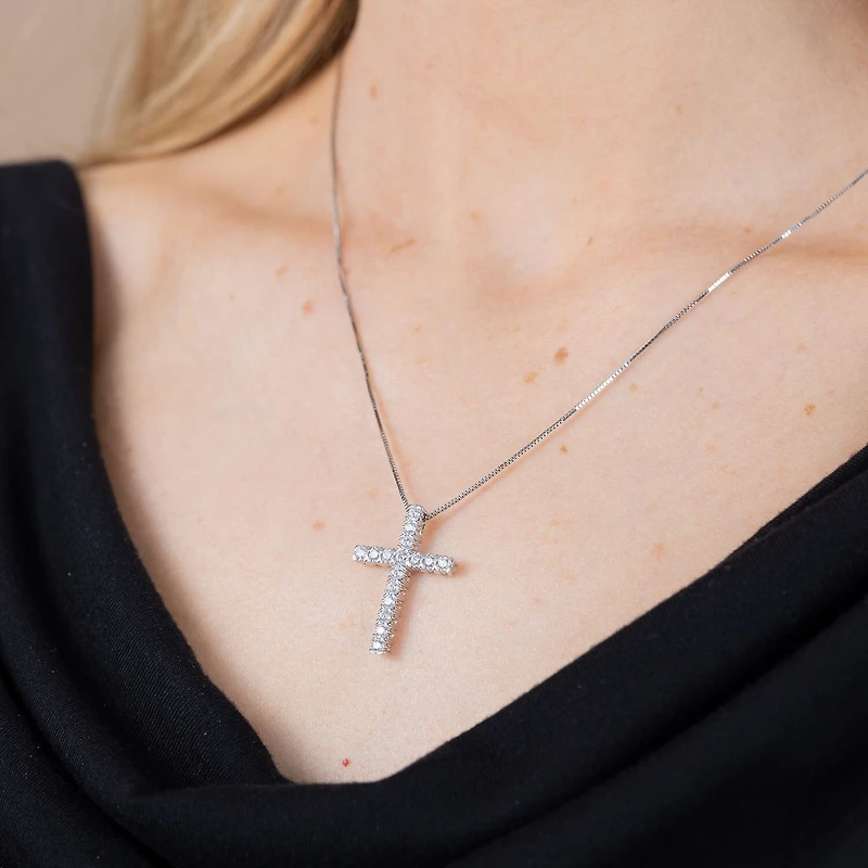 Womens 1/4 CT. T.W. Natural White Diamond 10K White, Yellow, or Rose Gold Cross Pendant Necklace