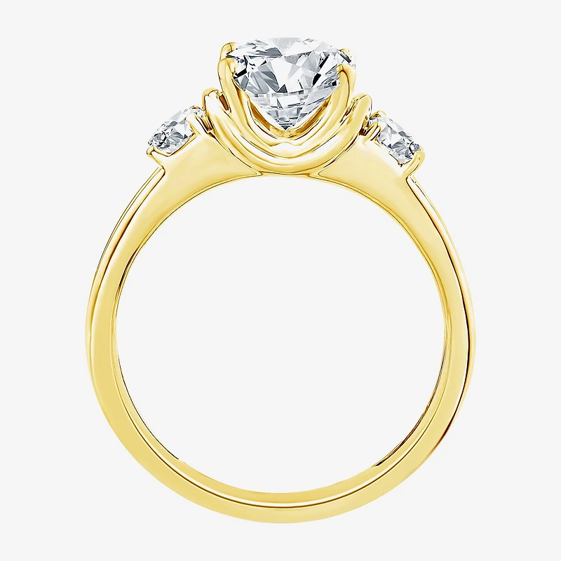 (F / Vs2) Womens 2 1/2 CT. T.W. Lab Grown White Diamond 14K Gold Oval Side Stone Engagement Ring