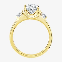 (F / Vs2) Womens 2 1/2 CT. T.W. Lab Grown White Diamond 14K Gold Oval Side Stone Engagement Ring