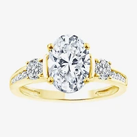 (F / Vs2) Womens 2 1/2 CT. T.W. Lab Grown White Diamond 14K Gold Oval Side Stone Engagement Ring