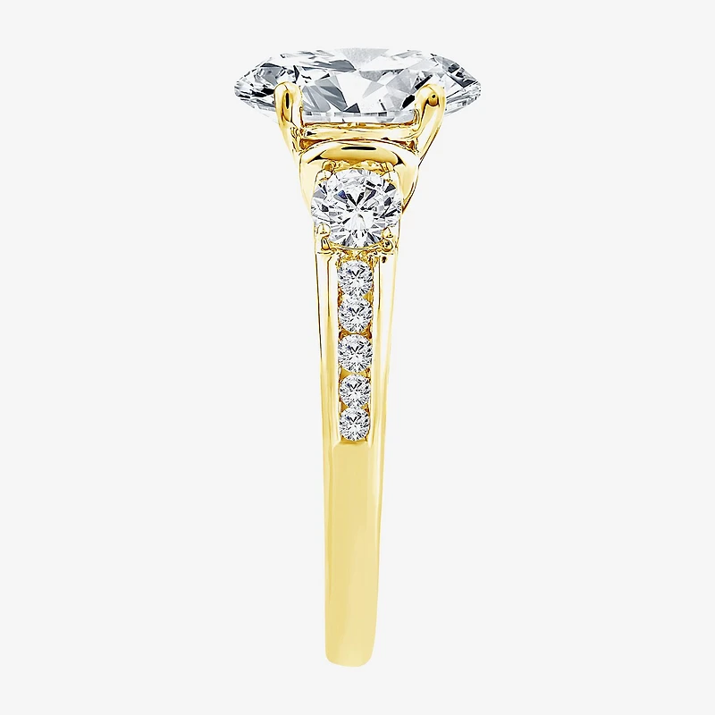 (F / Vs2) Womens 2 1/2 CT. T.W. Lab Grown White Diamond 14K Gold Oval Side Stone Engagement Ring