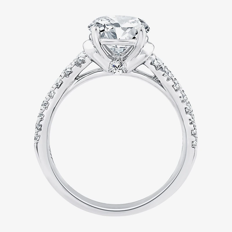 F / Vs2) Womens CT. T.W. Lab Grown White Diamond 10K Gold Round Side Stone Engagement Ring