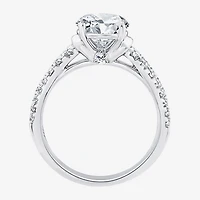 F / Vs2) Womens CT. T.W. Lab Grown White Diamond 10K Gold Round Side Stone Engagement Ring