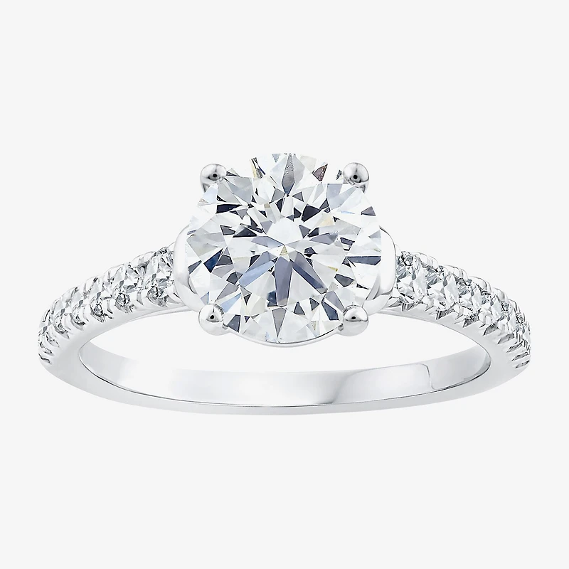 F / Vs2) Womens CT. T.W. Lab Grown White Diamond 10K Gold Round Side Stone Engagement Ring