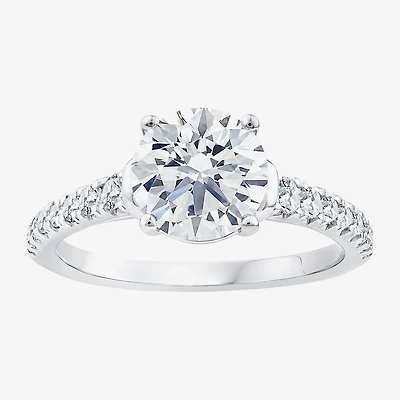 F / Vs2) Womens CT. T.W. Lab Grown White Diamond 10K Gold Round Side Stone Engagement Ring