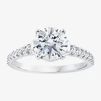 F / Vs2) Womens CT. T.W. Lab Grown White Diamond 10K Gold Round Side Stone Engagement Ring