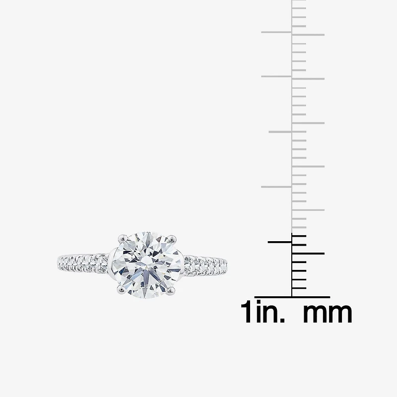 F / Vs2) Womens CT. T.W. Lab Grown White Diamond 10K Gold Round Side Stone Engagement Ring