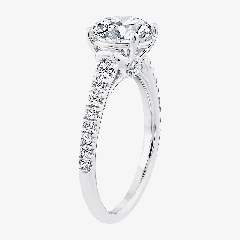 F / Vs2) Womens CT. T.W. Lab Grown White Diamond 10K Gold Round Side Stone Engagement Ring