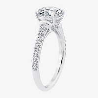 F / Vs2) Womens CT. T.W. Lab Grown White Diamond 10K Gold Round Side Stone Engagement Ring