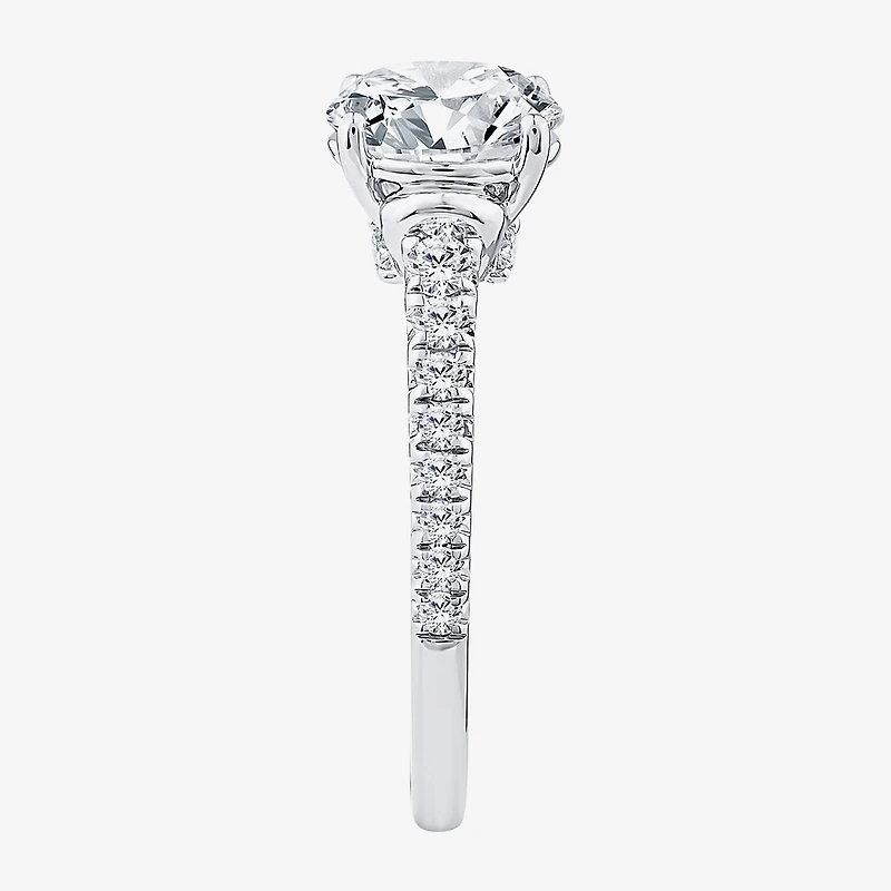 F / Vs2) Womens CT. T.W. Lab Grown White Diamond 10K Gold Round Side Stone Engagement Ring