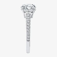 F / Vs2) Womens CT. T.W. Lab Grown White Diamond 10K Gold Round Side Stone Engagement Ring