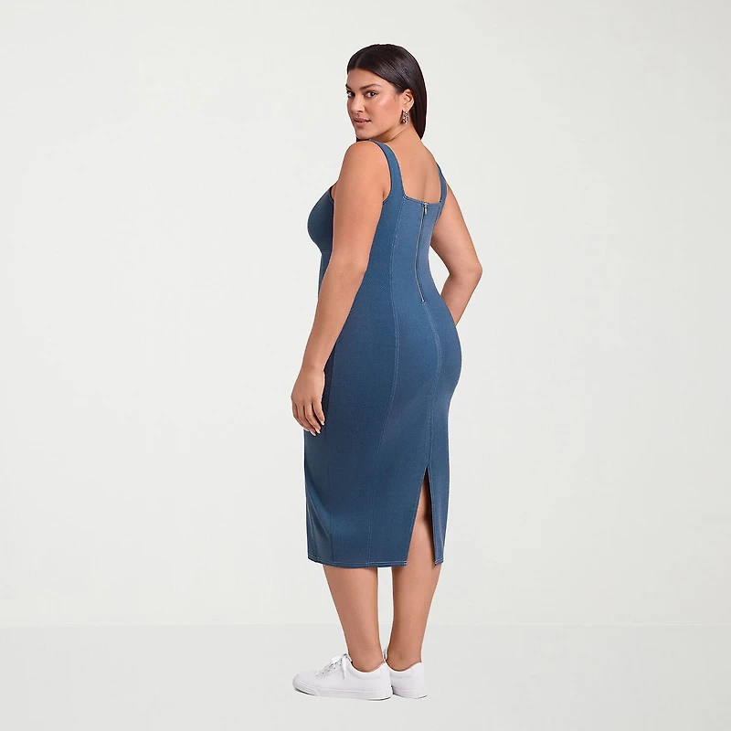 S3 Apparel Shapewear Womens Straight Neck Sleeveless Fitted Bodycon Dress
