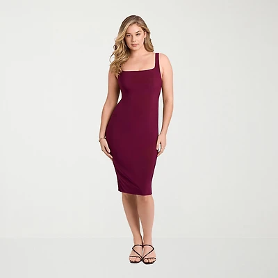 S3 Apparel Shapewear Womens Midi Square Neck Sleeveless Bodycon Dress