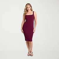 S3 Apparel Shapewear Womens Midi Square Neck Sleeveless Bodycon Dress