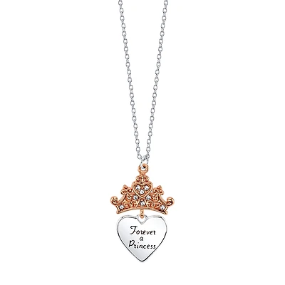 Disney Classics Womens Crystal Pure Silver Over Brass Crown Heart 18 Inch Pendant Necklace