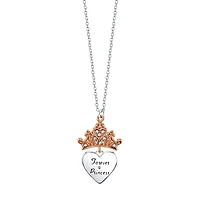 Disney Classics Womens Crystal Pure Silver Over Brass Crown Heart 18 Inch Pendant Necklace