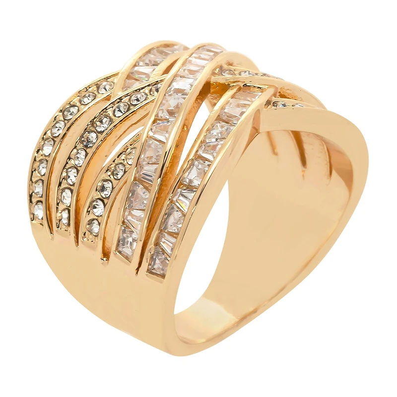 Sparkle Allure Womens Cubic Zirconia 14K Gold Over Brass Crossover Cocktail Ring