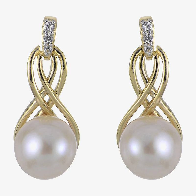 Womens White Cultured Freshwater Pearl 14K Gold Over Silver Drop Earrings