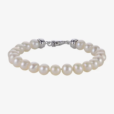 Womens White Cultured Freshwater Pearl Sterling Silver Strand Bracelet