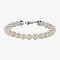 Womens White Cultured Freshwater Pearl Sterling Silver Strand Bracelet